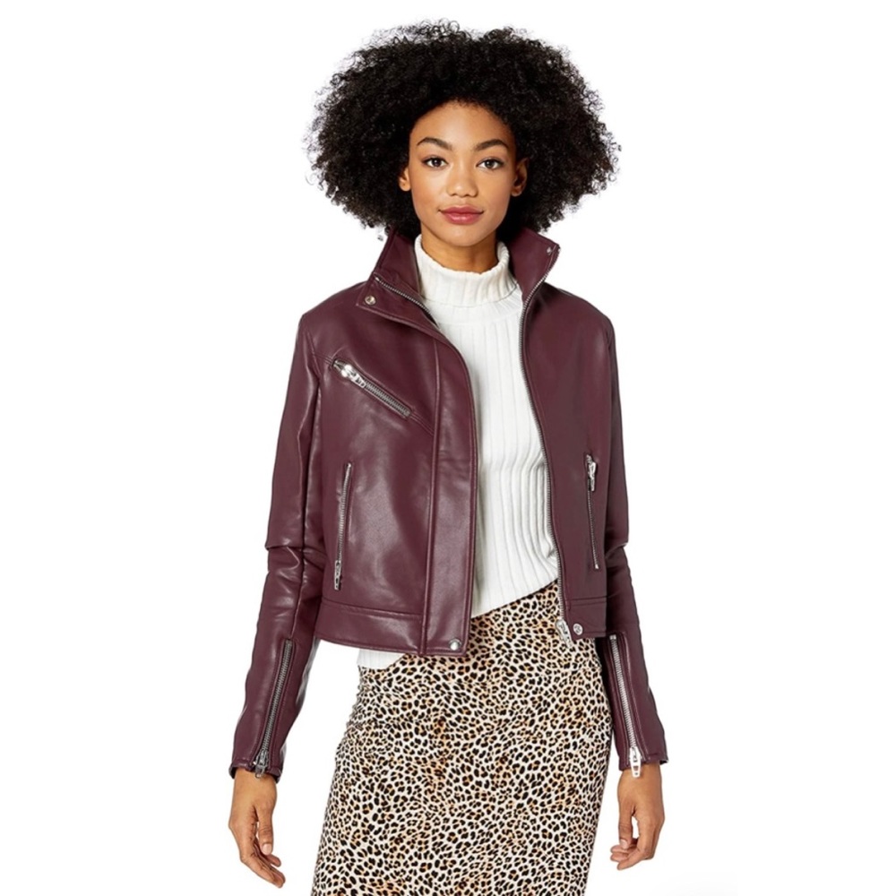 NWT Blank NYC Faux Leather Moto Jacket Merlot